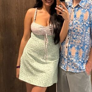 Women's Light Green Floral Sundress with Pale Pink Bodice